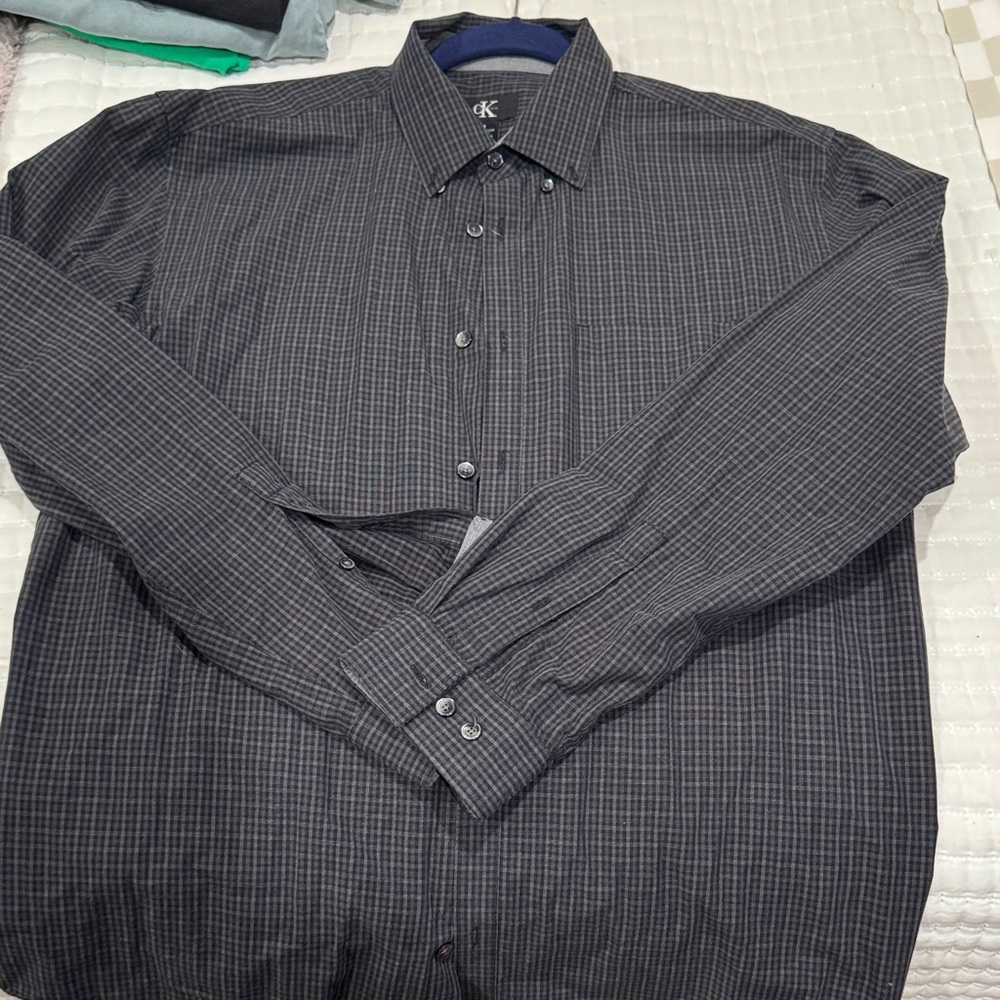Calvin Klein Men's Charcoal Checkered Dress Shirt